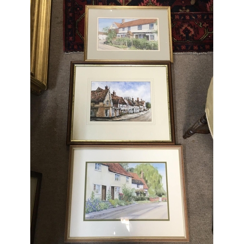 1607 - Three framed watercolours depicting Essex views. Frame dimensions 53x41cm & 47x34.5cm Postage catego... 