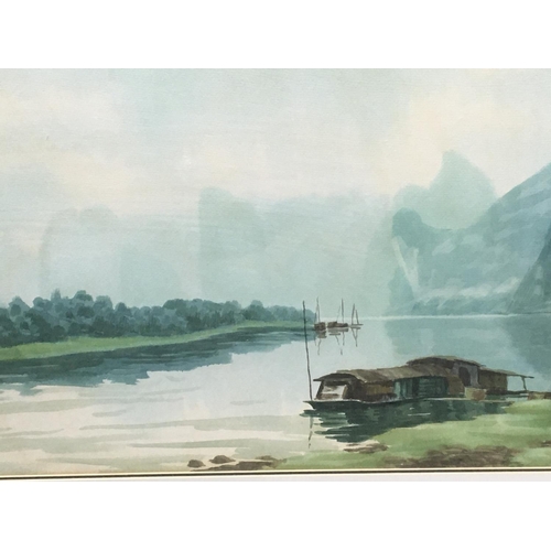 1619 - Three large Chinese 20th century gilt framed paintings landscape scene and rivers. 104x80cm- NO RESE... 