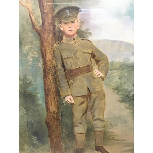 1625 - A framed watercolour of a WW1 soldier. Frame dimensions 61.5x72cm Postage category D