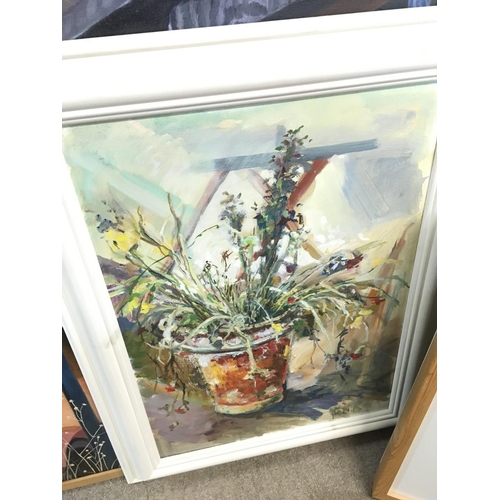 1638 - A collection of modern framed oil paintings by local artist Norman A. Olley including abstract, land... 