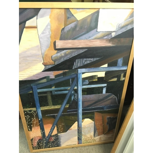 1638 - A collection of modern framed oil paintings by local artist Norman A. Olley including abstract, land... 