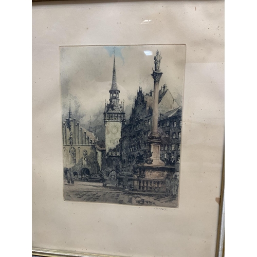 1652 - A gilt frame still life oil on canvas painting (A/F) a copperplate etching of Munich,