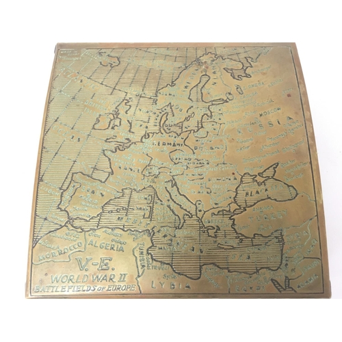 1753 - Brass cigar case, V-E World War II Battlefields of Europe. Postage category B