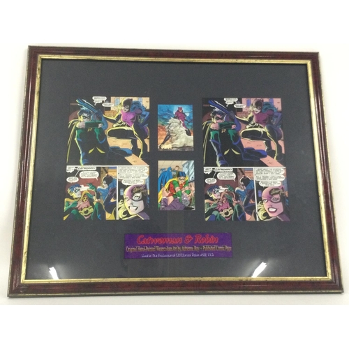 1833 - A framed and glazed collection of original hand painted comic book art of Catwoman & Robin signed by... 