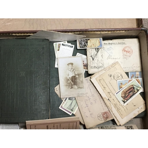 1916 - A mixed collection of interesting documents, letters, books, cigarette cards etc in a leather case i... 