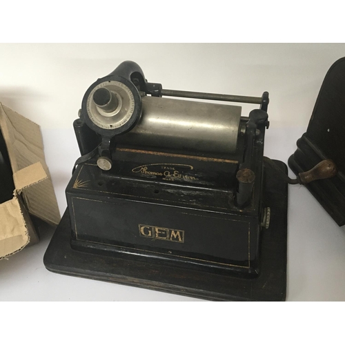 1946 - An Antique Edison Gem Phonograph circa 1899 with oak cover and a quantity of music cylinders.- NO RE... 