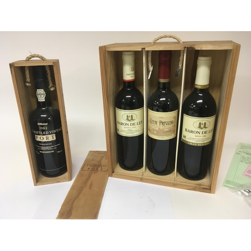 1948 - A Vintage bottle of Portuguese Port 1983 in a wood case and three Vintage bottles of Rioja 1988 1994... 