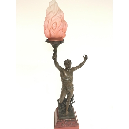 903 - A large spelter Georges Bareau Vox pacis Lamp, signed and dated 1894. 87cm tall. Postage category D