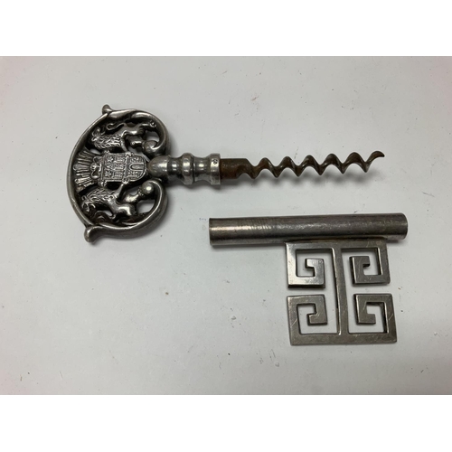 942 - A silver Continental key corkscrew.