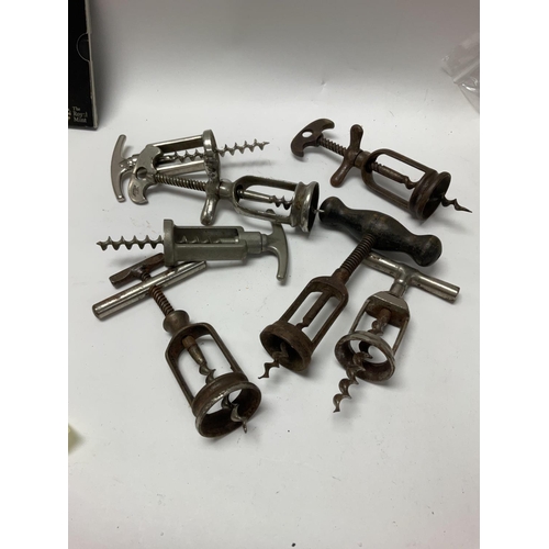 945 - Eight vintage steel corkscrews.