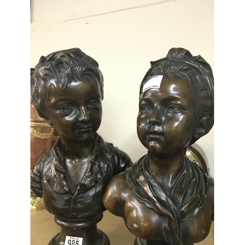 985 - A pair of late 19th century bronze bust after jean- antoine houdon. Alexandre and louise were the ch... 