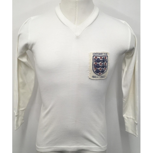 1054 - England 1963 Centenary Maurice Norman Match Worn Football Shirt: White long sleeve excellent conditi... 