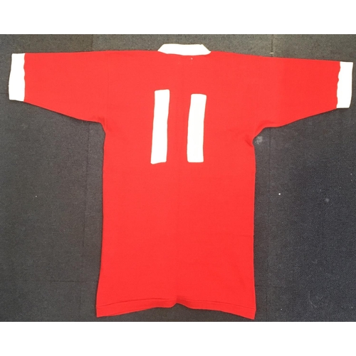 1056 - Wales 1960 Cliff Jones Match Worn Football Shirt: Red short sleeve excellent condition number 11 shi... 
