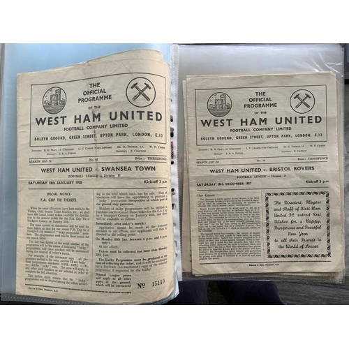 174 - West Ham 1950s + 1960s Football Programmes: Two large folders from the late 50s and early 60s includ... 