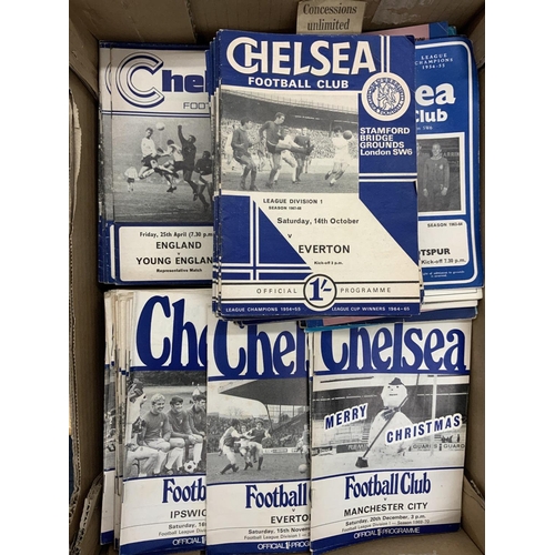 192 - Chelsea Football Programme Boxes: Large quantity in 2 boxes of mainly homes including hundreds from ... 