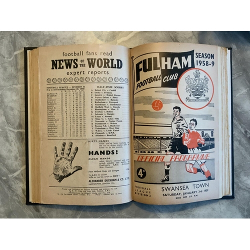 193 - Fulham Bound Volume Of Football Programmes: 58/59 59/60 60/61 and 63/64 which all have first team ho... 