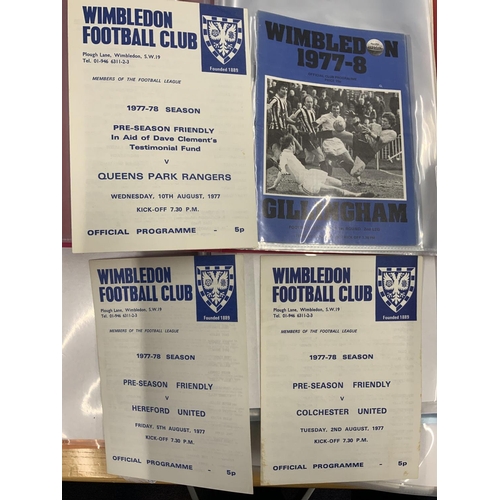 210 - First Season Football Programme Collection: Wimbledon 77/78 has 24 home programmes plus 8 friendlies... 