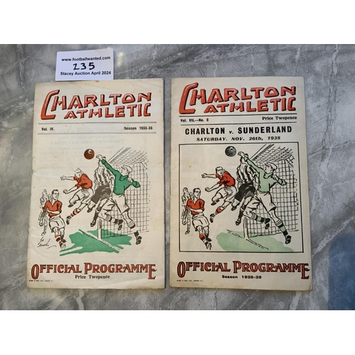 235 - Charlton Pre War Home Football Programmes: Good condition programmes with no team changes v 35/36 Pr... 