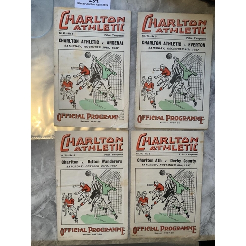 239 - Charlton 37/38 Home Football Programmes: Good condition programmes with no team changes v Everton De... 