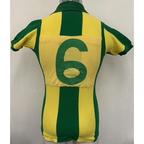 24 - West Brom 1974 - 1976 Match Worn Away Football Shirt: Green and yellow collated Umbro short sleeve s... 