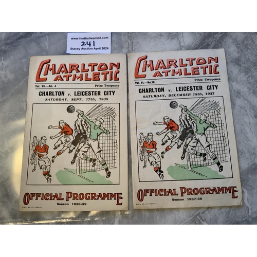 241 - 37/38 + 38/39 Charlton v Leicester City Football Programmes: Good condition programmes with no team ... 