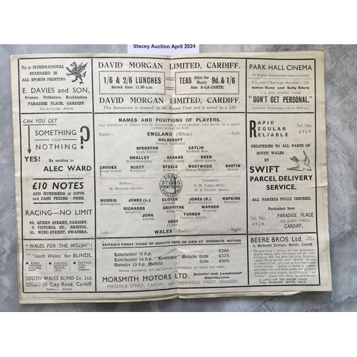 251 - 1936 Wales v England Football Programme: Fair condition full international played at Cardiff. No tea... 