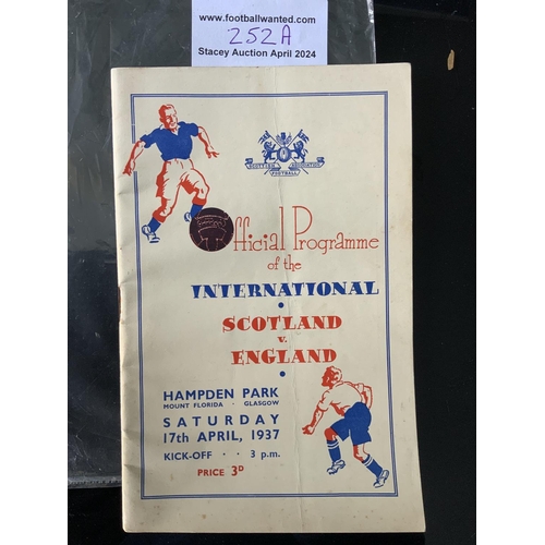 252A - 1937 Scotland v England Football Programme: Full International played at Hampden Park. Good conditio... 