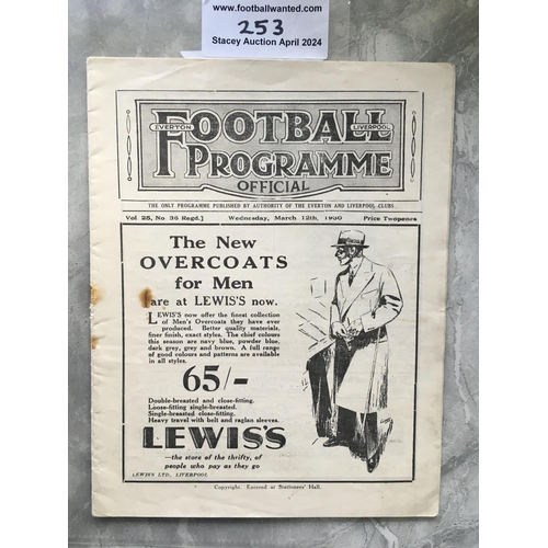 253 - 1930 England Trial Football Programme At Everton: Dated 12 3 1930 played at Goodson Park between Eng... 