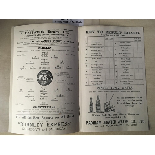 259 - 38/39 Burnley v Chesterfield Football Programme: Excellent condition league match with no team chang... 