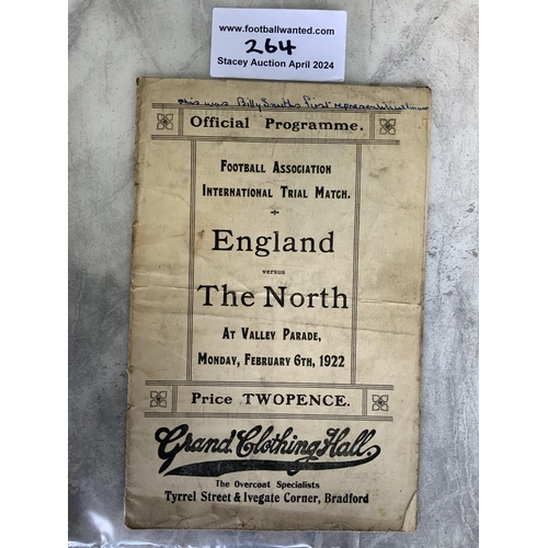 264 - 1922 England Trial Football Programme At Bradford City: Dated 6 2 1922 for the England v The North m... 