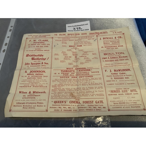 272 - 1913 - 1914 West Ham Schools v West London Football Programme: English Schools Shield Semi Final pla... 