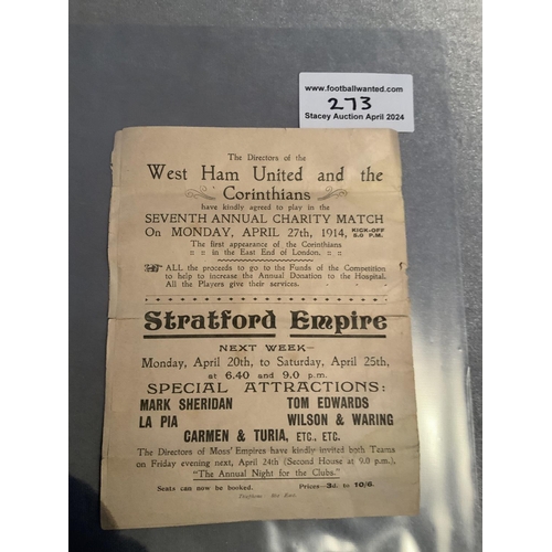 273 - 1913 - 1914 West Ham Hospital Cup Two Match Football Programme: Clapton v Leytonstone in the West Ha... 