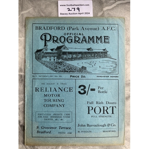 279 - 26/27 Bradford Park Avenue v Doncaster Rovers Football Programme: Very good condition Christmas Day ... 