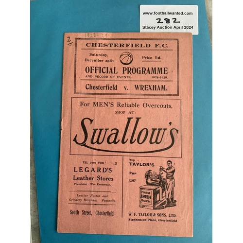 282 - 28/29 Chesterfield v Wrexham Football Programme: Good condition league match with ticks and score to... 