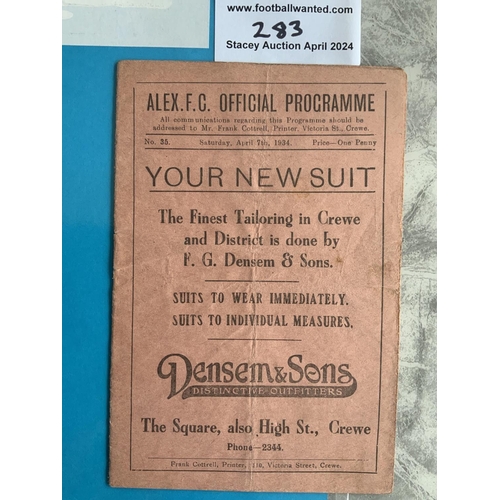 283 - 33/34 Crewe Alexandra v Wrexham Football Programme: Good condition division three match with no team... 