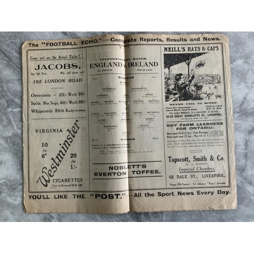 286 - 1926 England v Ireland Football Programme: Fair condition full international played at Liverpool wit... 