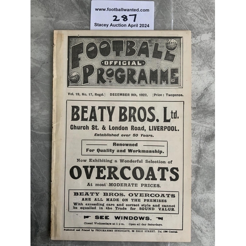 287 - 1922 - 1923 Everton v Sunderland Football Programme: Excellent condition ex bound with no team chang... 