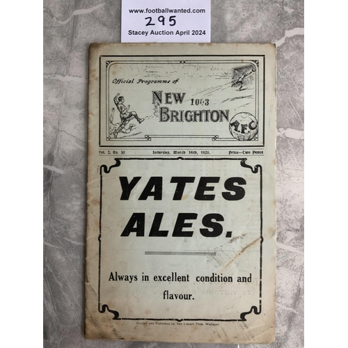 295 - 1924 - 1925 New Brighton v Ashington Football Programme: Fair/good condition division three match wi... 