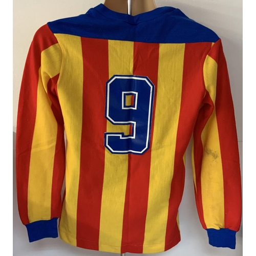 30 - Mario Kempes 78/79 Valencia Match Worn UEFA Cup Football Shirt: Red and yellow with blue trim short ... 