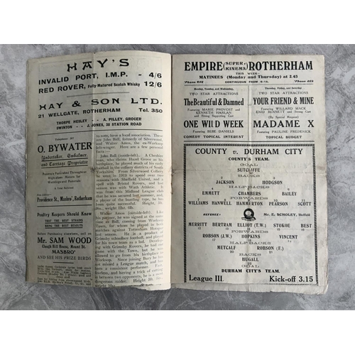 304 - 1923 - 1924 Rotherham County v Durham Football Programme: Poor/fair condition 3rd division match wit... 