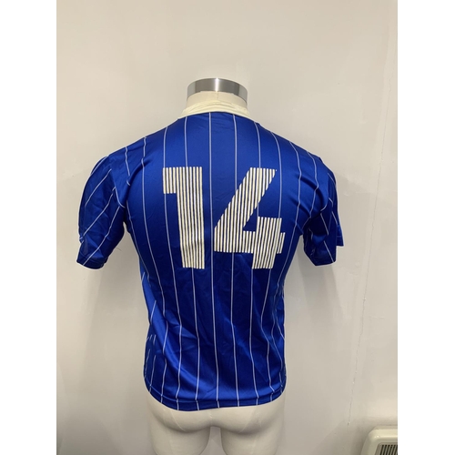 31 - 1982 Limassol Match Worn Football Shirt: Blue and white short sleeve. Blue Spyrotex short sleeve num... 