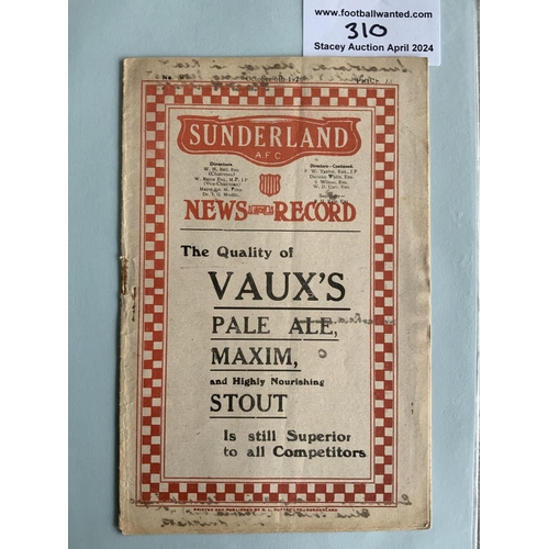 310 - 26/27 Sunderland v Burnley Football Programme: Fair/good condition division one match with team chan... 