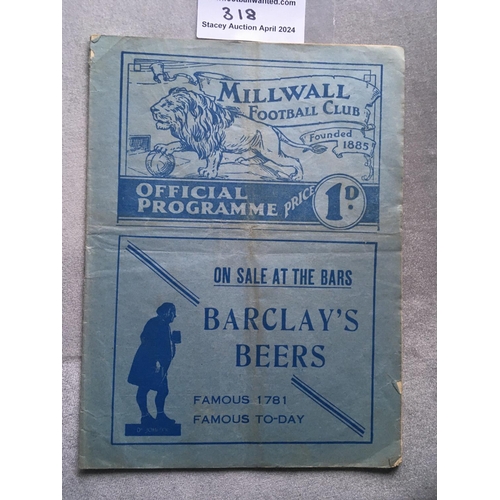 318 - 36/37 Millwall v Manchester City FA Cup Football Programme: Fair/good condition with no team changes... 