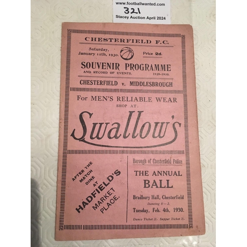 321 - 29/30 Chesterfield v Middlesbrough FA Cup Football Programme: Very good condition cup match with no ... 