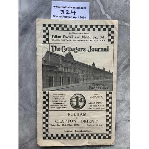 324 - 37/38 Fulham Reserves v Clapton Orient Football Programme: Fair/good condition London Combination ma... 