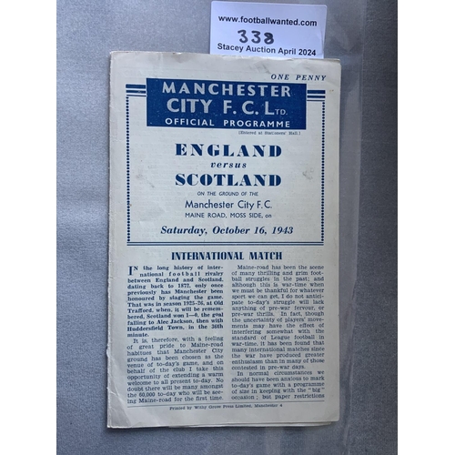 338 - 1943 England v Scotland At Manchester City Football Programme: Full International at Maine Road on 1... 