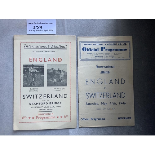 339 - 1946 England v Switzerland At Chelsea Football Programmes: Full International played at Stamford Bri... 