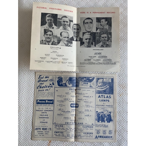 339 - 1946 England v Switzerland At Chelsea Football Programmes: Full International played at Stamford Bri... 