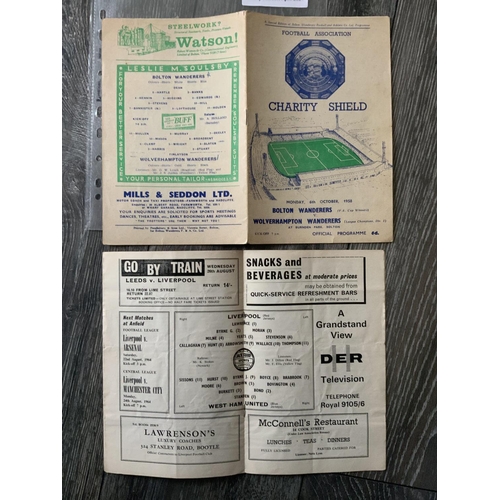 344 - 1958 + 1964 Charity Shield Football Programmes: 1958 Bolton v Wolves small tear on spine and score t... 