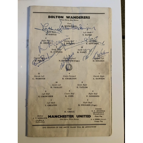 350 - 1958 Bolton Signed FA Cup Final Programme: Final programme v Manchester United signed by 10 of the w... 